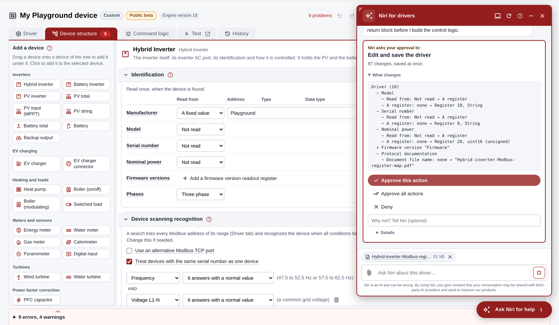 Niri asks approval to edit and save the driver, with the list of changes