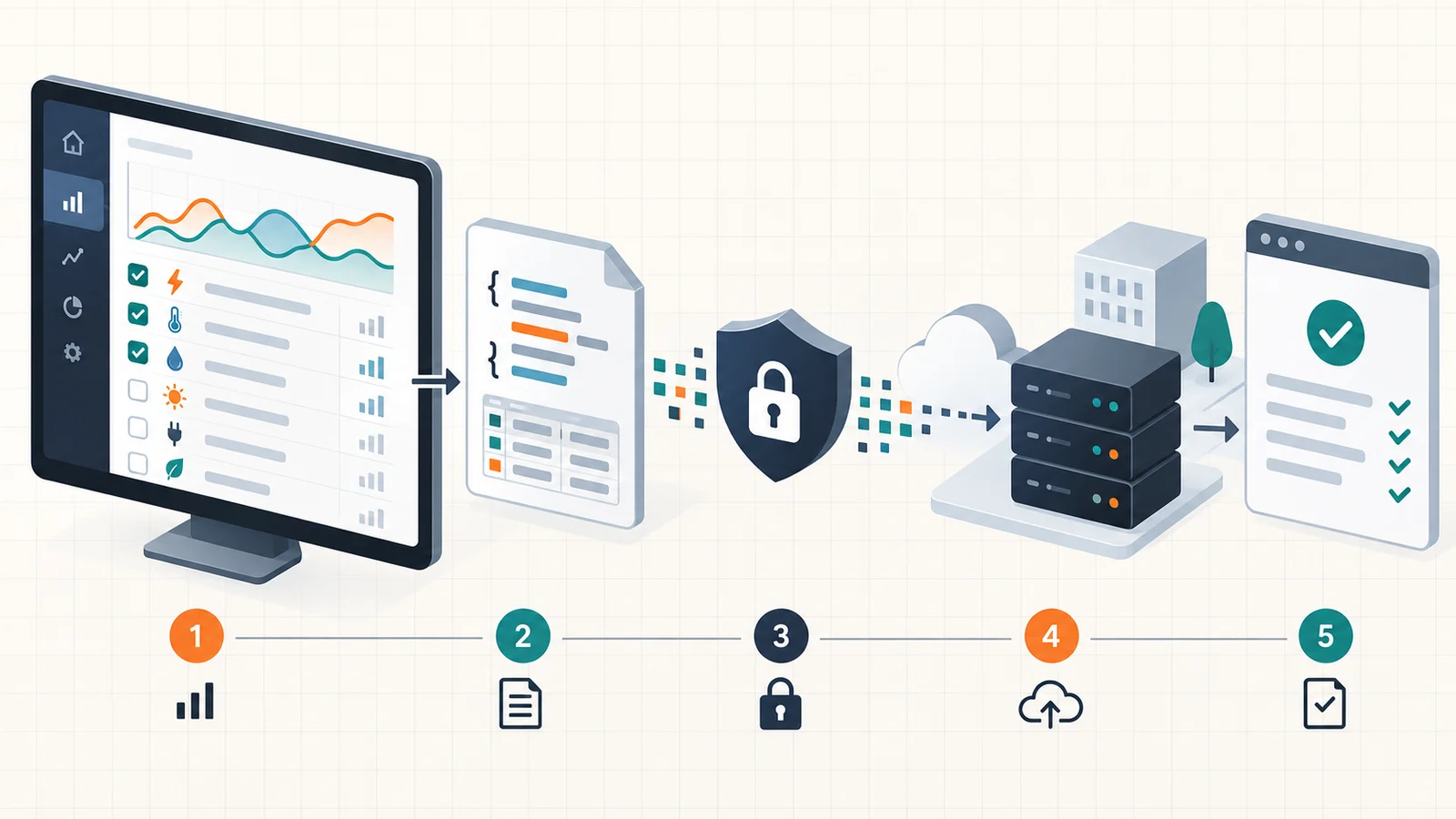 Authorized monitoring measurements being mapped, encrypted and delivered to a receiving system