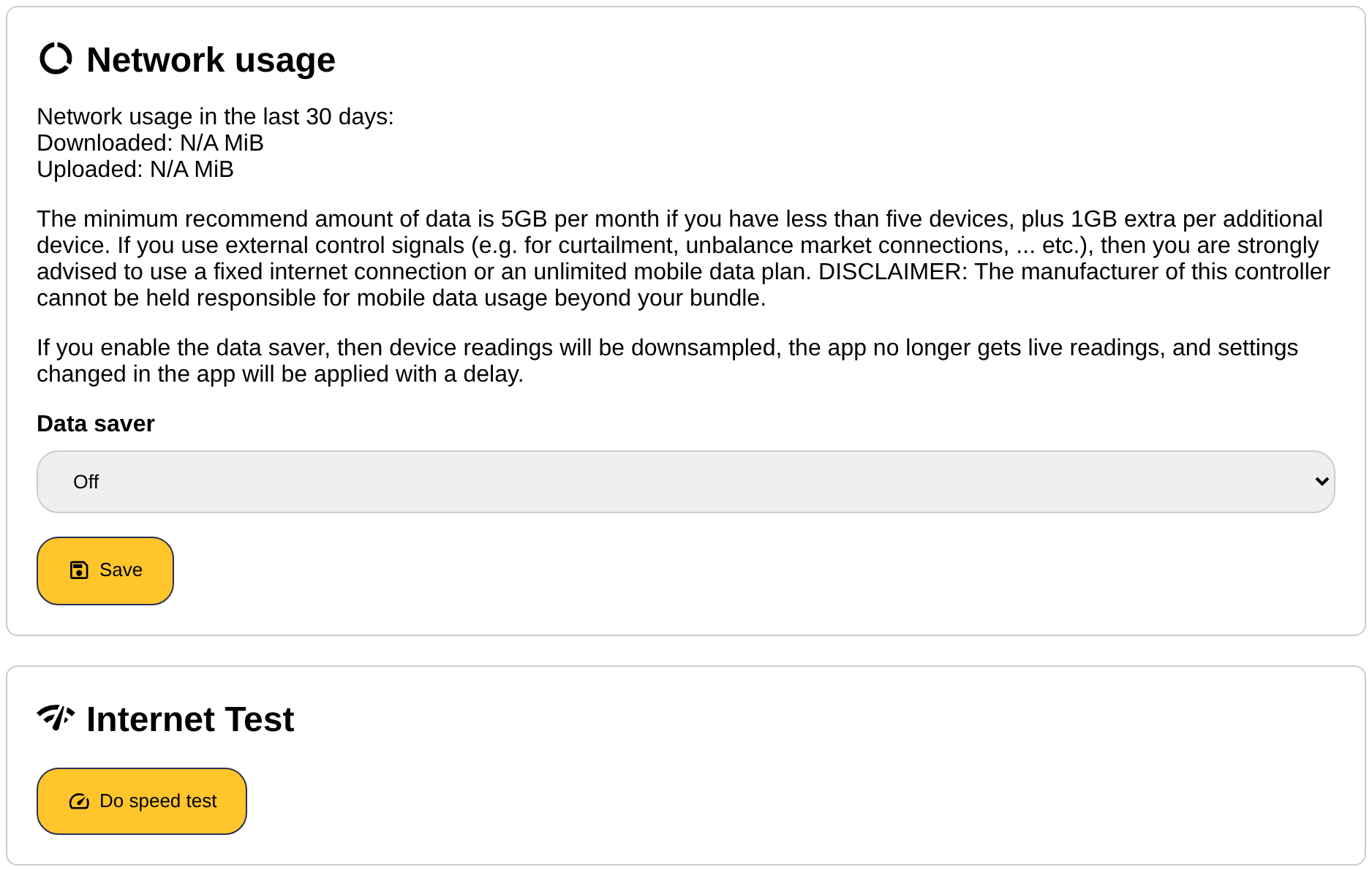 The network usage section with the data saver